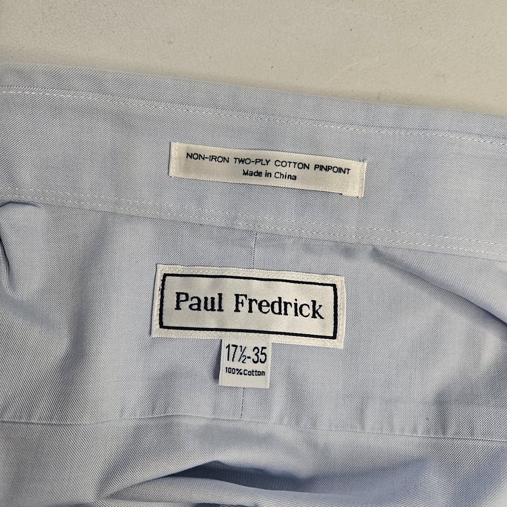 Paul Fredrick Mens Dress Shirts 17.5 35 Blue White 3 Pack Non Iron 2 Ply‎ Cotton - Picture 11 of 16
